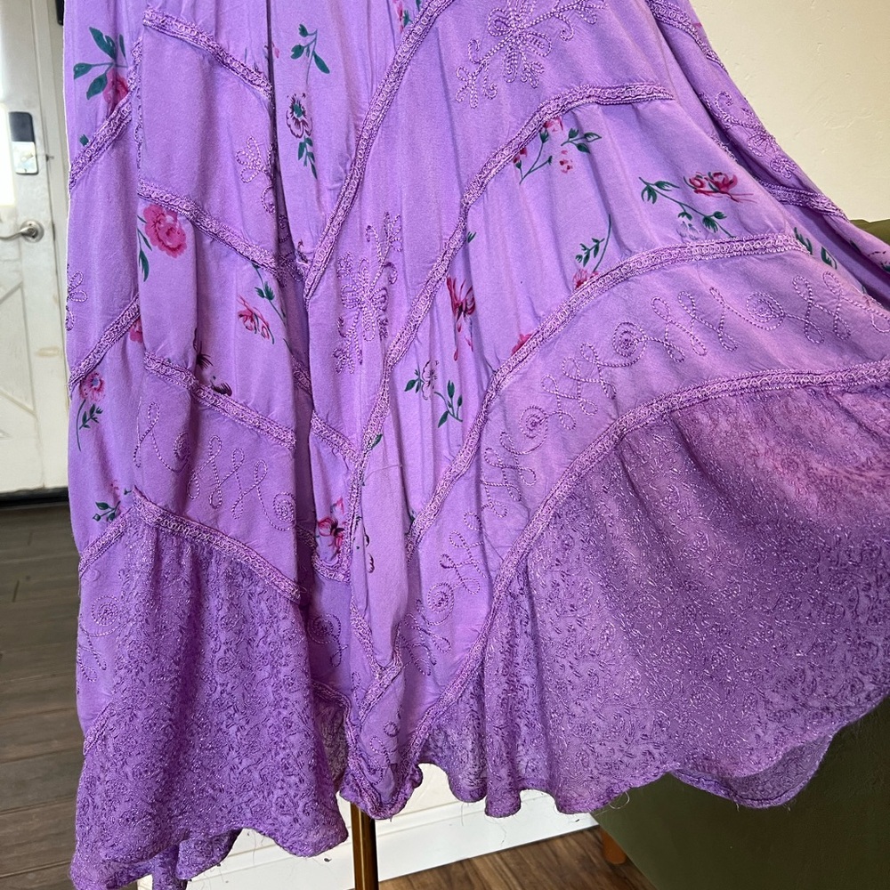 Fairycore Lavender Floral Lace-Up Midi Dress (adjustable waist) - Picture 4 of 7